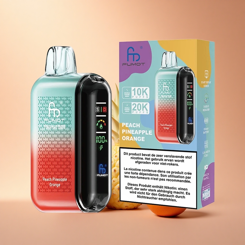 Fumot Tornado 20000 Puffs Ροδάκινο Ανανάς Πορτοκάλι Dual Mesh Coil 850mAh